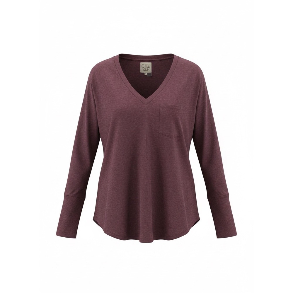 Chaser Dark Ruby V-Neck Long Sleeve Pocket Tee CW7879-DRBY Red Burgundy M